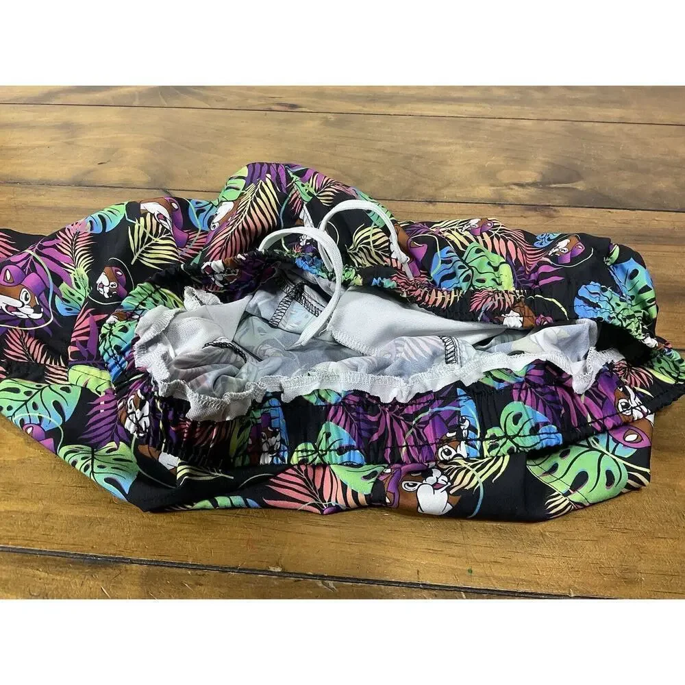 Buc-ees Swim Trunks Mens Size Medium Black Logo All Over Print Floral